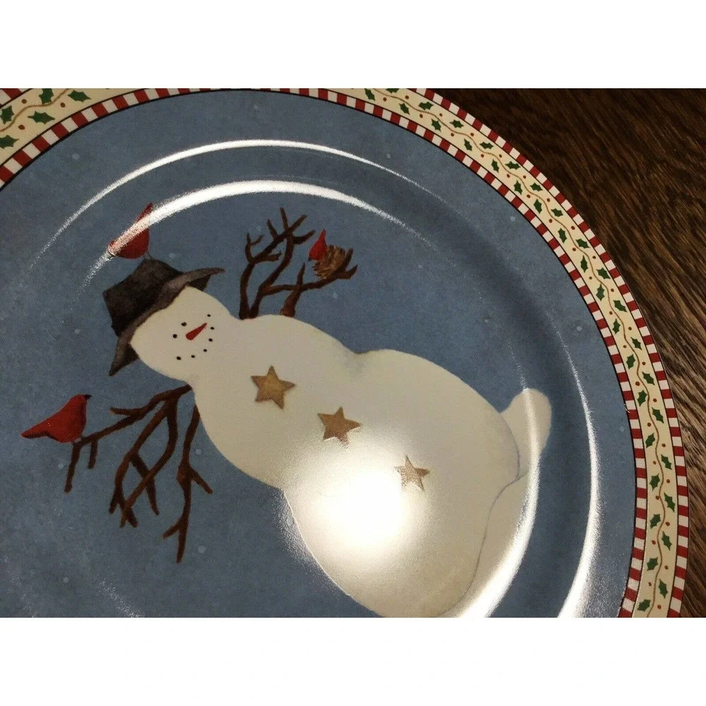 Vtg Debbie Mumm Jolly Snowmen Sakura 1997 Salad Plates Country Christmas‎ Winter